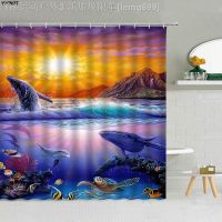 【CW】ↂ  Sea Landscape Shower Curtain Print Fantasy Dolphins Fabric Polyester