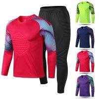 CODxdrrf5157 New Men Adult Soccer Goalkeeper Uniform Protective Sponge long Sleeve Training Football Goalkeeper Soccer Jersey Top and Pants