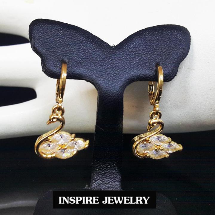 inspire-jewelry-ต่างหูรูปหงส์ฝังเพชรสวิส-ฝังล็อค-งานจิวเวลลี่-ขนาด-5x5mm-gold-plated-100-พร้อมถุงกำมะหยี่