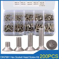 200PCS DIN7991 Hex Socket Head Screw Metric Countersunk M3 Flat Head Machine Screw Assortment Kit Stainless Steel Allen Bolt