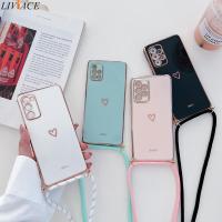 มาชิรักสายสายคล้องแบบคาดตัวหัวใจเคสชุบสำหรับ Samsung Galaxy A53 53 A52 A52S A73 A33 A72 A32 4G 5G A51 A71ฝาครอบ A22 A12