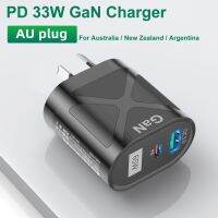 PD 33W เครื่องชาร์จ Gan สำหรับ QC3.0นิวซีแลนด์อาร์เจนตินายูเอสบีชาร์จไว AU ปลั๊กสำหรับ Iphone 14 13 Pro Max Samsung S22 OPPO