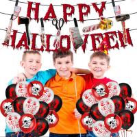 Halloween Party Balloons Scary Decorations Party Supplies Kit Bloody Themed Happy Halloween Balloon Banner Kit with Cupcake Toppers Foil Balloons beautifully