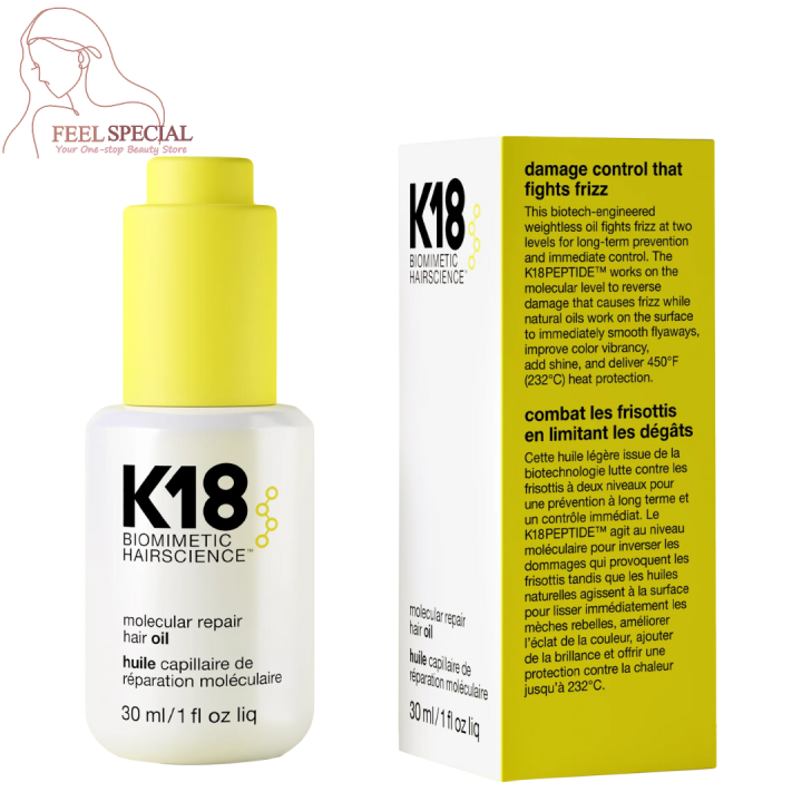 K18 Biomimetic Hairscience Molecular Repair Hair Oil (30ml) - Frizz ...