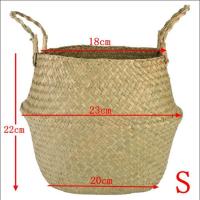 Handmade Bamboo Storage Baskets Foldable Laundry Straw Patchwork Wicker Rattan Seagrass Belly Garden Flower Pot Planter Basket