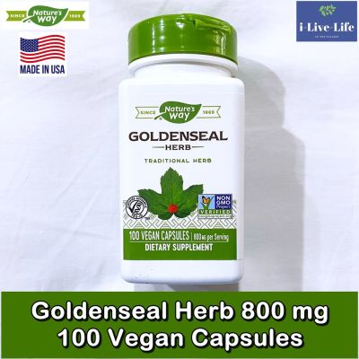 โกลเด้นซีล Goldenseal Herb 800 mg 100 Vegan Capsules - Natures Way สกัดจากลำต้น ใบและดอก