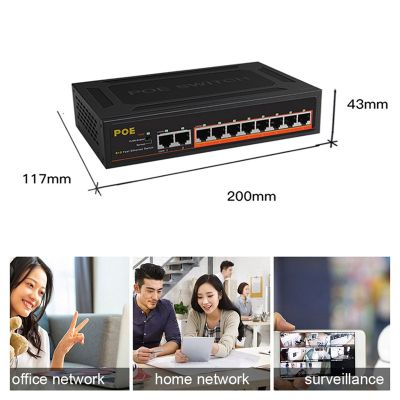 100Mbps Ethernet Smart Switch 8 PoE+2 UpLink Office Home Network Hub Adapter Plastic for IP Camera