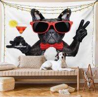 【CW】◆❐❀  Tapestry French Bulldog Holding Cocktail for  Fabric Wall Hanging Decoration Room