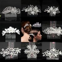 Trendy Bridal Hair Accessories Silver Color Rhinestone Crystal Brides Tiara Pearl Manual Hair Combs Women Hair Jewelry Wedding