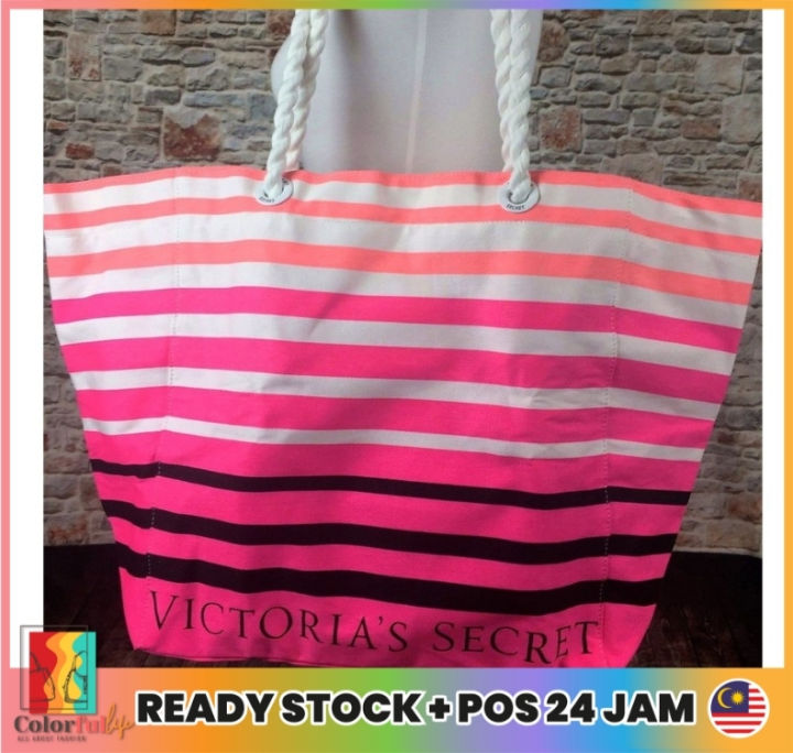Victoria's Secret Striped Pink Beach Canvas Tote Bag (LIMITED