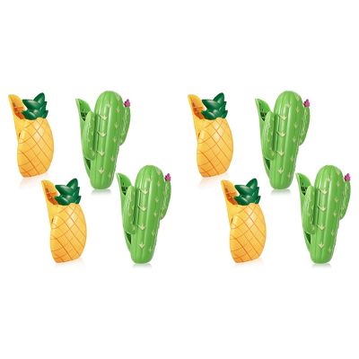 8 Pcs Beach Towel Clips Plastic Large Beach Towels Clips for Beach Clothes Lines Pineapple Cactus Decorative Travel Clip