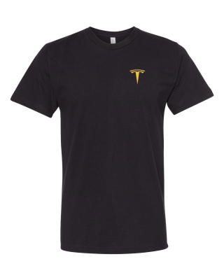 Tesla Gold Logo Front Back Tshirt Shipping