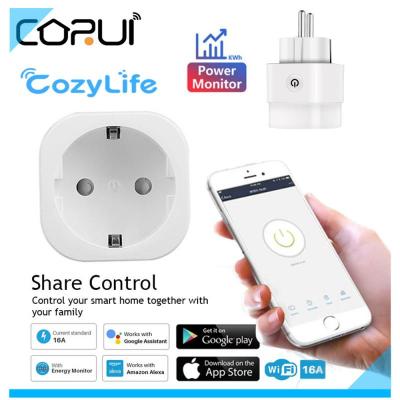 CORUI สหภาพยุโรปสมาร์ทซ็อกเก็ตเสียบ16A WIFI ค่าใช้จ่ายการตรวจสอบสมาร์ทจับเวลาการควบคุมเสียง Cozylife เข้ากันได้กับอเล็กซานดร้า Goole บ้าน