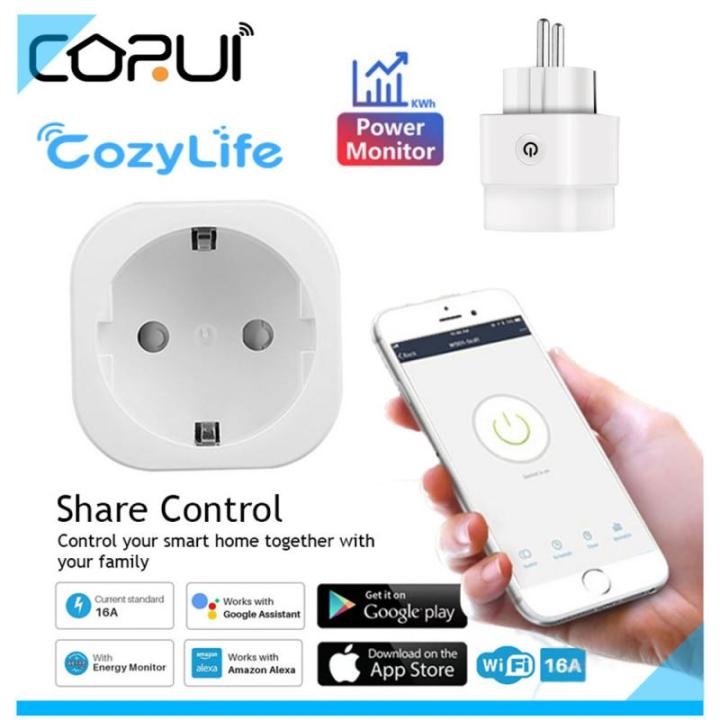 corui-สหภาพยุโรปสมาร์ทซ็อกเก็ตเสียบ16a-wifi-ค่าใช้จ่ายการตรวจสอบสมาร์ทจับเวลาการควบคุมเสียง-cozylife-เข้ากันได้กับอเล็กซานดร้า-goole-บ้าน