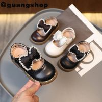 guangshop วินเทจมุกกุทัณฑ์สาวรองเท้าแบน Velcro ป้องกันการลื่นน่ารักนุ่มแต่เพียงผู้เดียวรองเท้าหนังทุกการแข่งขัน2-8ปีเด็กรองเท้า T22N06CC-138