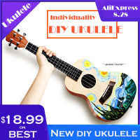 21 Inch DIY Ukelele Personalized Hand Painted Basswood Ukulele Guitar Musical Gifts Instrument 4 Strings Hawaiian Mini Guitar