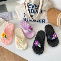 ℡✻ สาวหวานหัวใจดอกไม้ Flip Flop ผู้หญิงฤดูร้อนอินส์ลมพีวีซีรองเท้าแตะหนาแต่เพียงผู้เดียวลื่นนอกสวมรองเท้าชายหาดผู้หญิง-SH60753