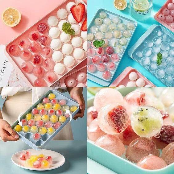 33 Grids Plastic Ice Cube Tray With Lid Round Ice Ball Maker Mold