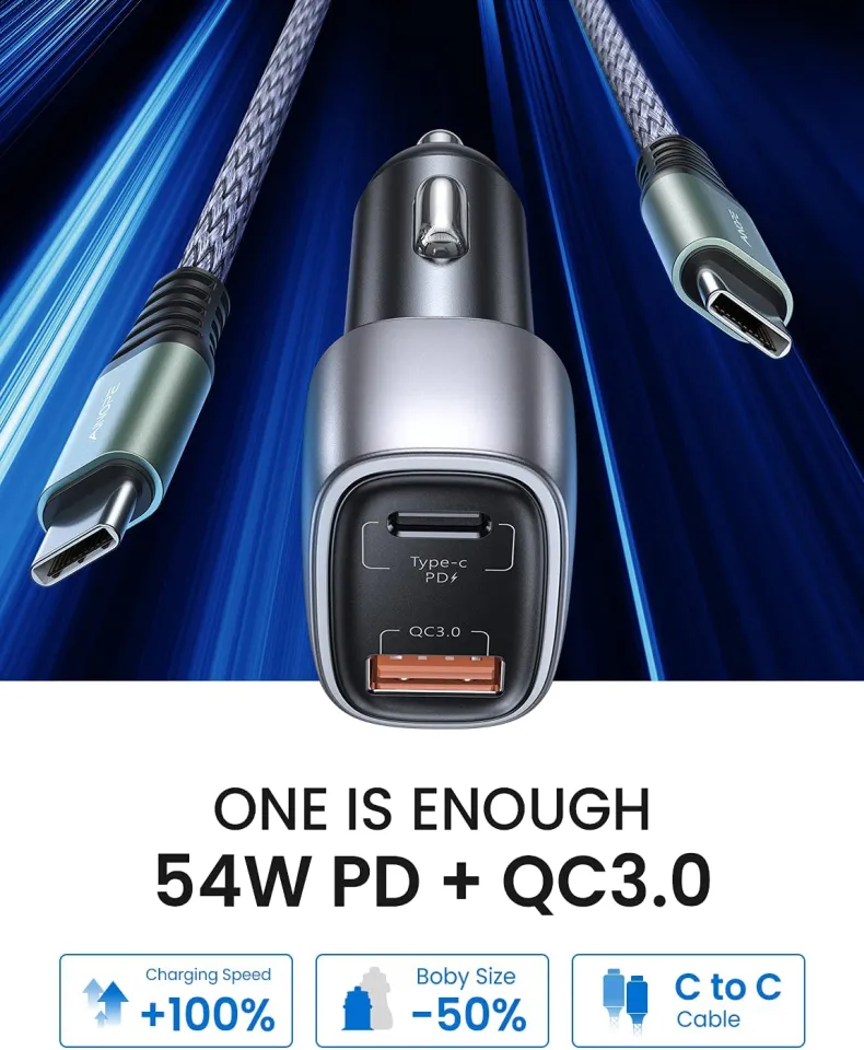 USB C Fast Car Charger, Car Fast Charger 54W PD&QC 3.0 Dual Port AINOPE  Fast Charging Car Charger Compatible with iPhone 12/12 Pro Max/12 Mini,  Galaxy S21+/S20+/S10, MacBook Pro/Air, iPad Pro