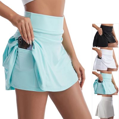 Tennis Skorts With Leggings New Womens Solid Hidden Zipper Pocket Sports Skirt Quick Dry Badminton Golf Outdoor Jogging Bottoms