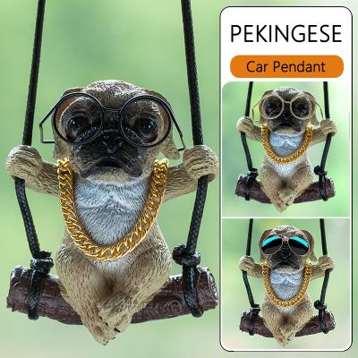 【CC】❖✒☫  Resin Sunglasses Dog Anime Car Accessory Pug Pendants Rearview Mirror Ornaments Birthday Couple Accessories