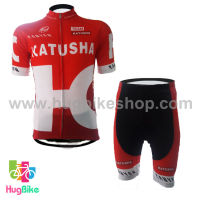 ชุดจักรยานแขนสั้นทีม Katusha 16 สีแดง กางเกงดำแดง