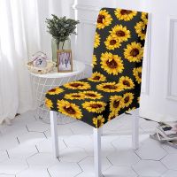 Sunflower Print Chair Slipcover Strech Elastic Dining Room Chair Covers Kitchen Stools Cover Home Party Decoration Accessories Sofa Covers  Slips