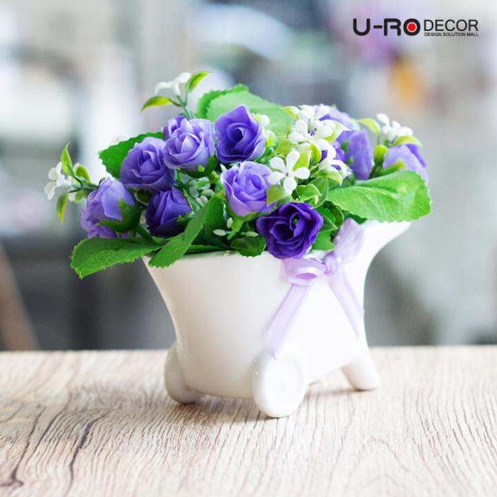 u-ro-decor-รุ่น-กุหลาบช่อในกระถางเซรามิคคละสี-rose-bouquet-ยูโรเดคคอร์-กระถาง-แต่งบ้าน-ใส่ของ-ดอกไม้-ประดิษฐ์-flower-ช่อดอกไม้