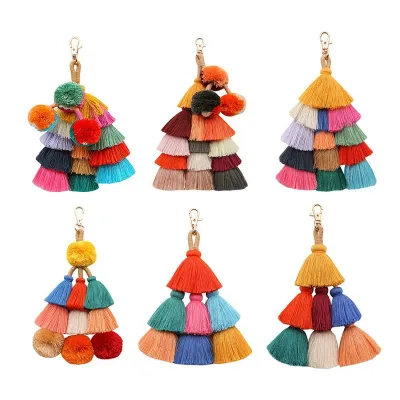 Colourful Purse Accessories Charms Keychain Macrame Keychain Pompom Leather Tassels For Handbags Bag Accessories Bag Charms