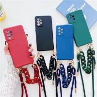 เคสโทรศัพท์มีสายคล้องโซ่หินอ่อนสีเหลืองอำพันสำหรับ Samsung S23 S22บวก S21 FE S20 Note 20 Ultra 10 Pro 9 S10 S8 S9 Starp ฝาครอบโทรศัพท์ซิลิโคนเหลวแบบนิ่ม