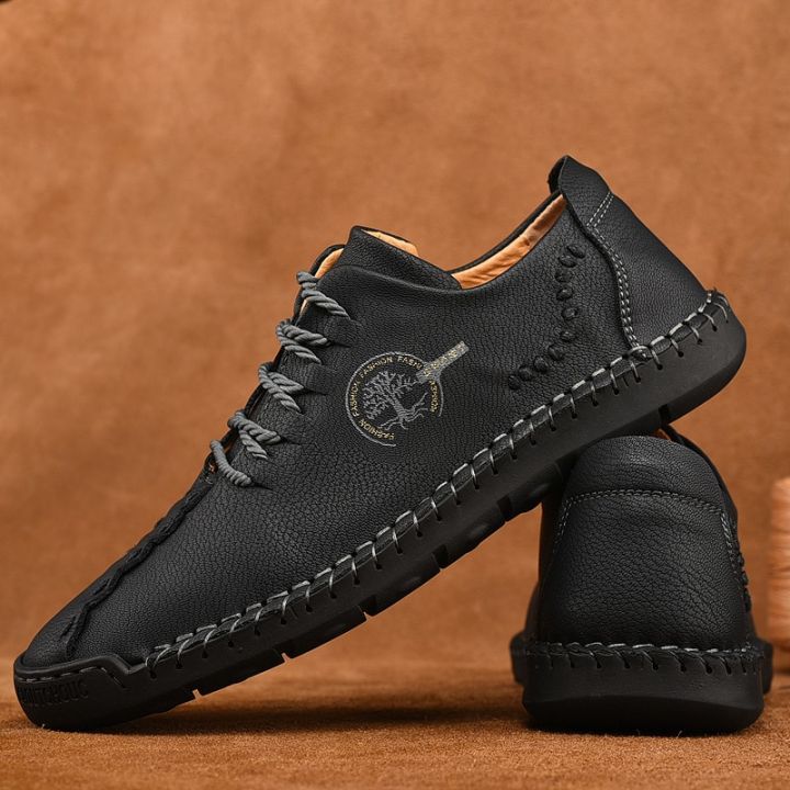 รองเท้าผ้าใบรองเท้าหนังผู้ชายทำมือ-รองเท้าโลฟเฟอร์ผู้ชายรองเท้าผ้าใบหนังลำลองรองเท้าหนังนิ่มรองเท้าหนังไซส์38-48