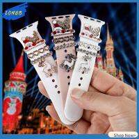 LONGB โลหะสำหรับตกแต่ง เครื่องประดับสายนาฬิกาคริสต์มาส แฟชั่นสำหรับผู้หญิง เครื่องมือสำหรับตกแต่ง อุปกรณ์เสริมสายรัด ของใหม่ กวางซานต้า เล็บตกแต่งตกแต่ง สำหรับ สาย Apple Watch สำหรับผู้หญิง
