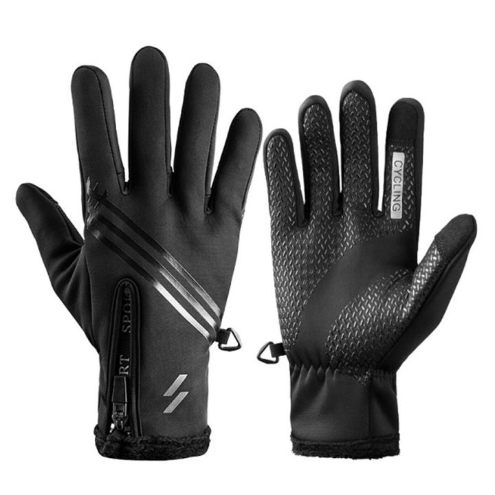 1-pair-outdoor-waterproof-shock-absorption-lengthened-thermal-fleece-zippered-anti-slip-gel-touchscreen-windproof-winter-warm-reflective-sports-autumn-cycling-gloves