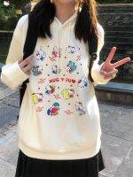 《Qinghe Yi Fang》 Sanrio Hello Kitty น่ารักพิมพ์ Hooded Hoodie เกาหลีสไตล์วิทยาลัยการ์ตูนเสื้อกันหนาว Y2k หวานหลวมนักเรียน Plush Coat สำหรับผู้หญิง