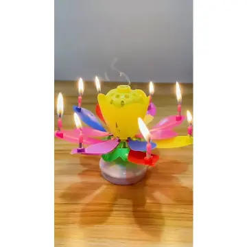 Black Flower Musical Birthday Candles Lotus Flower Spinning Candles