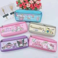 SANRIO กระเป๋าดินสอ หนัง PU แต่งซิปคู่ ลาย Kuromi Melody Cinnamon hello kitty สําหรับใส่เครื่องเขียน ปากกา