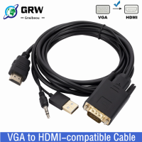 1.8เมตร VGA กับ HDMI เข้ากันได้สายแปลงกับ3.5มิลลิเมตรแหล่งจ่ายไฟเสียง1080จุดชายกับชายอะแดปเตอร์สำหรับแล็ปท็อป HD โปรเจคเตอร์