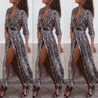 【September】 Womens Kimono Beach Python Skin Boho Maxi Long Dress Leopard Ladies Casual Fashion Dresses