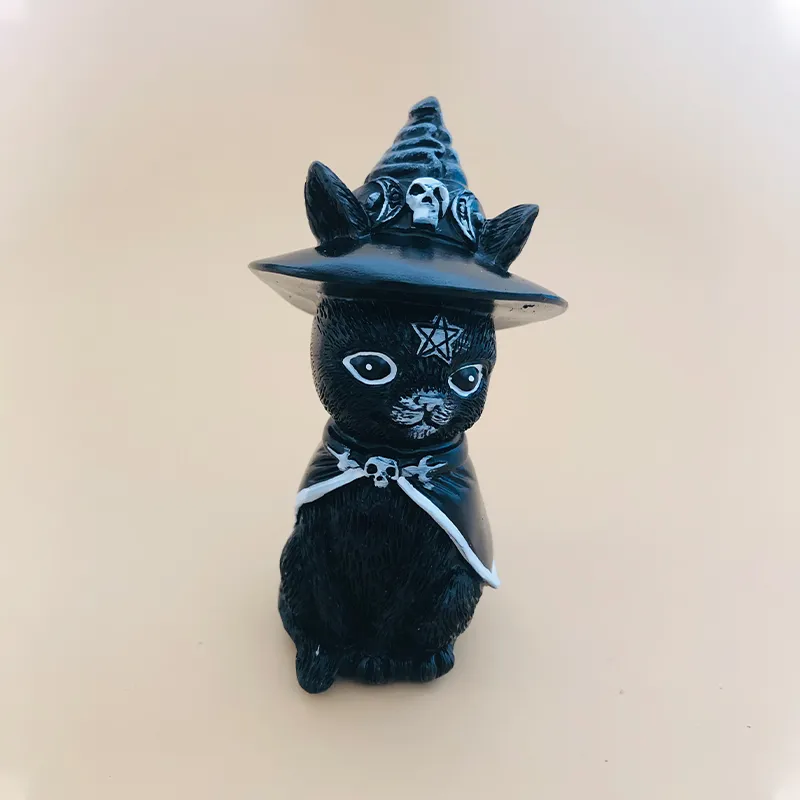 Garden Witch Cat Sculpture Gothic Kitten Decoration Halloween