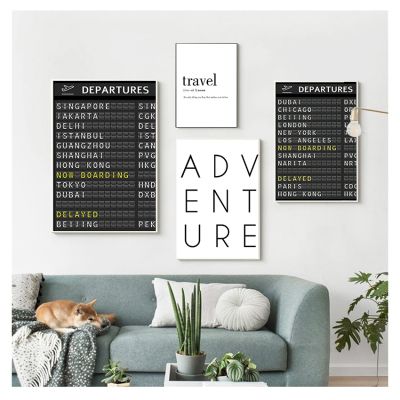 【CW】 Posters and Prints  Board Quote Canvas Painting Pictures Decoration AIRPORT BOARD Destination