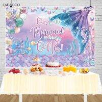 AMermaid Princess วันเกิดฉากหลัง Glitters เกล็ดปลา Seabed Shell Decor Underwater World Baby Shower การถ่ายภาพ BackgroundM