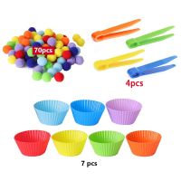 【CC】℗◈☈  78pcs Counting Pompoms Set Color Matching Sensory Motor Toddler Children Kids Games