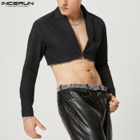 [สมบูรณ์แบบ] เสื้อแจ็คเก็ตสั้น INCERUN Mens Parka Blazer Crop Tops Lapel Hippy Punk (สไตล์ตะวันตก)