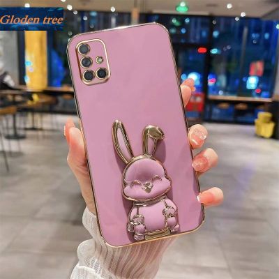 Andyh New Design For Samsung A51 A71 4G A11 M11 A31 Case Luxury 3D Stereo Stand Bracket Smile Rabbit Electroplating Smooth Phone Case Fashion Cute Soft Case