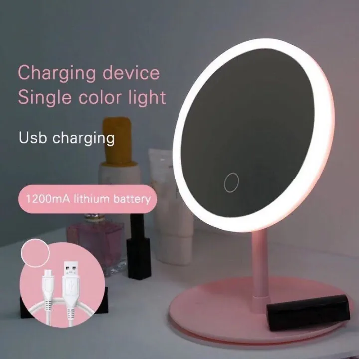 LED Make up Vanity Mirror Rechargeable with 3 lights Desktop Folding
