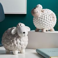 Nordic Cartoon Home OrnamentsCreative Little Sheep Piggy Bank Childrens Room Desk Money Saving Box Decoration Coin Storage