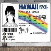 【LZ】✣๑  Asa Mitaka ID Flag Hawaii Driver License Wall Hanging Tapestry Funny Anime Chainsaw Man Tapestries Aesthetic Room Decoration