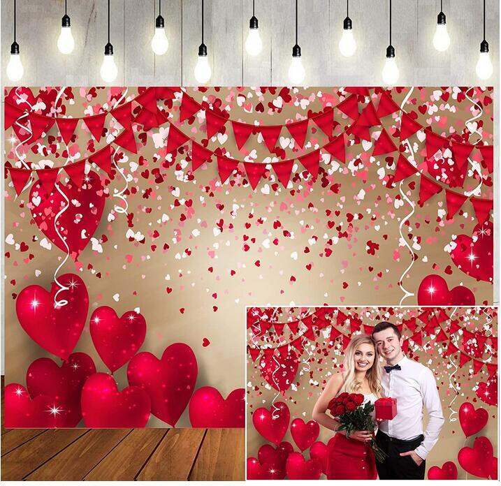 7x5ft Red Love Heart Backdrop Valentine's Day Photo Background Love ...