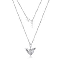 Pave Heart &amp; Angel Wings Necklace With Clear CZ 925 Sterling Silver Jewelry Necklace For Woman Elegant Fashion Jewelry