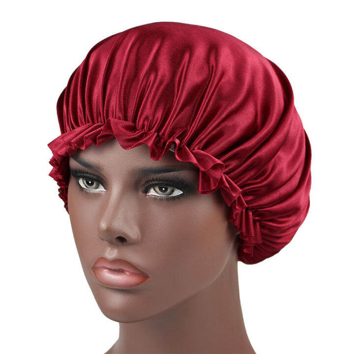 new-fshion-women-satin-night-sleep-cap-hair-bonnet-hat-silk-head-cover-wide-elastic-band